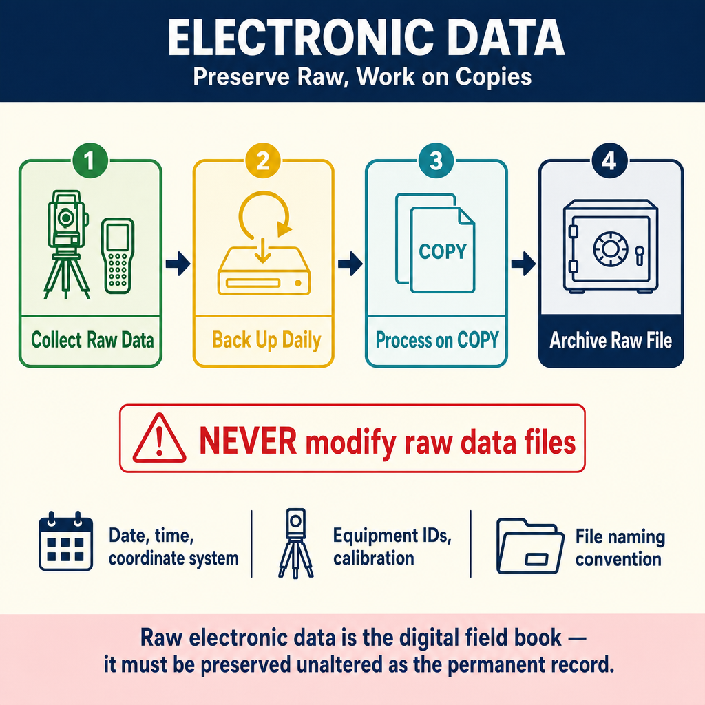 Figure FS.1.10d — Raw-data preservation workflow ("never modify raw")