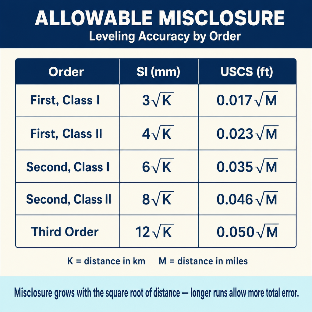 Figure FS.1.2f — Allowable misclosure by FGCS order (mm√K, ft√M)