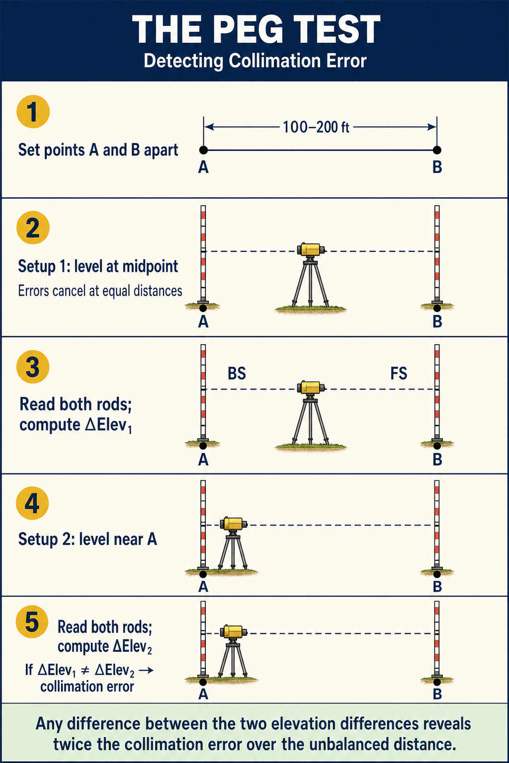 Figure FS.1.2g — Five-step peg test procedure for collimation error