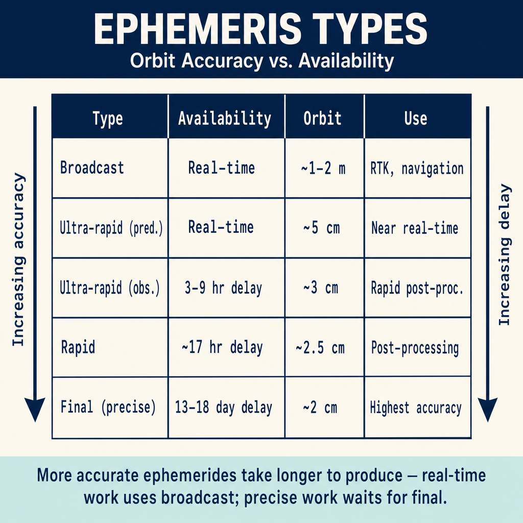 Figure FS.1.4f — GNSS ephemeris types: broadcast, ultra-rapid, rapid, final precise