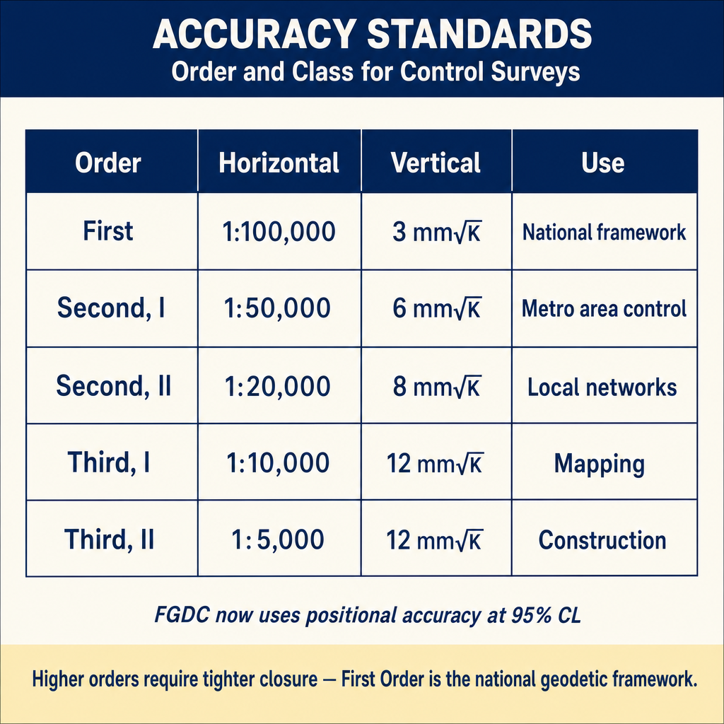 Figure FS.1.5f — FGCS accuracy standards by order (1st, 2nd I/II, 3rd I/II)