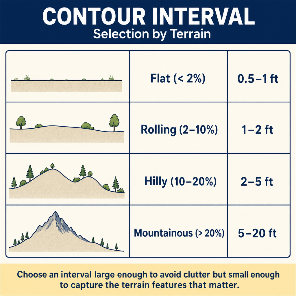 Figure FS.1.7d — Contour interval selection by terrain slope