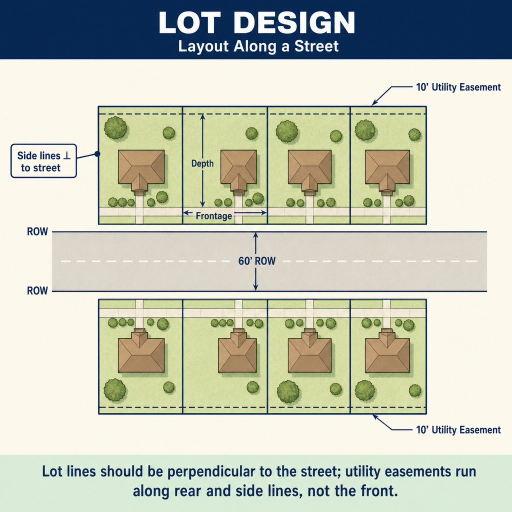 Figure FS.1.9c — Subdivision lot design: perpendicular to street, rear utility easements