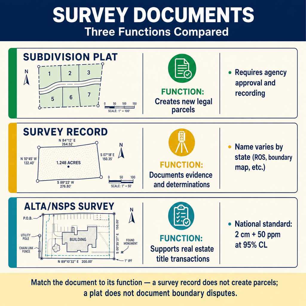 Figure FS.2.3c — Plat vs Survey Record vs ALTA/NSPS — function and trigger
