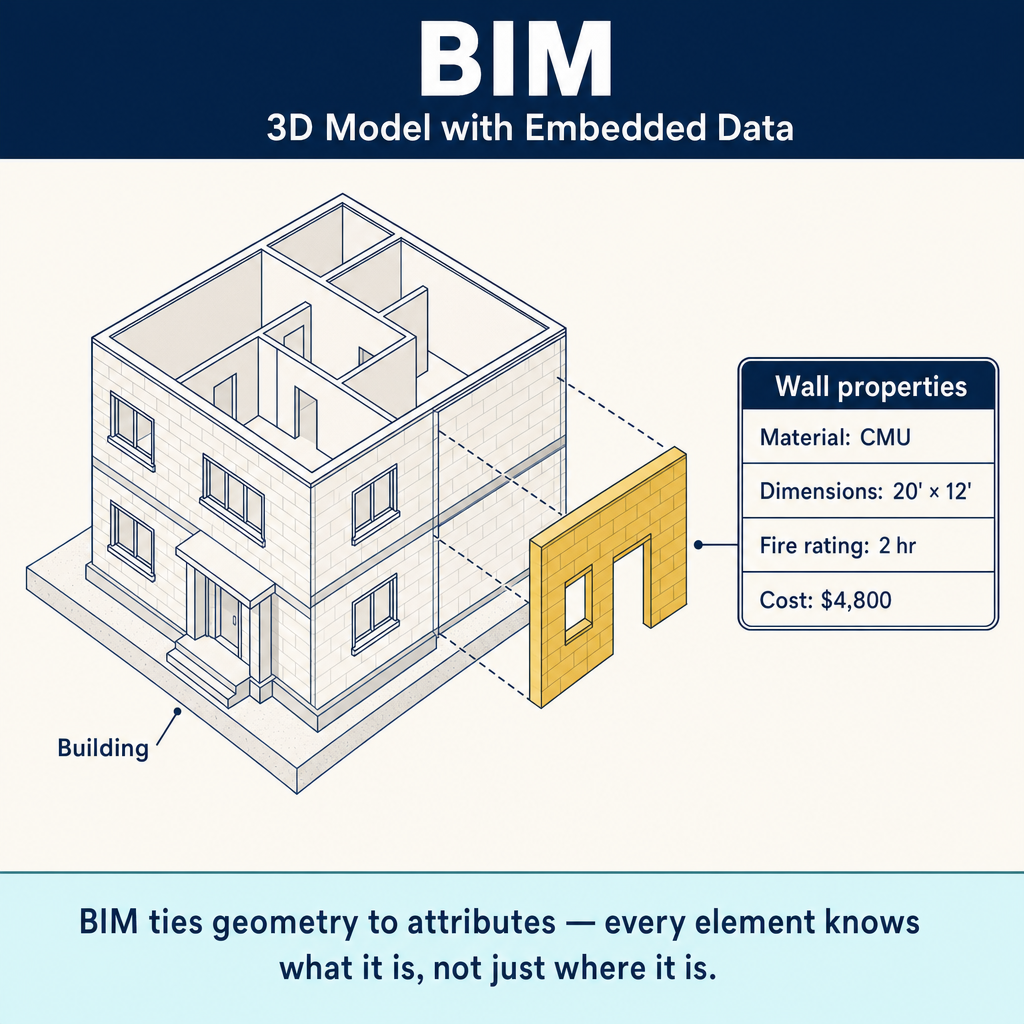 Figure FS.2.4b — BIM = 3D geometry + embedded attribute data