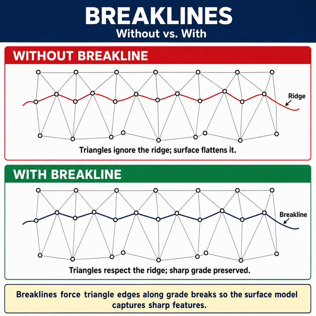 Figure FS.2.6c — Breaklines preserve ridge/grade in TIN