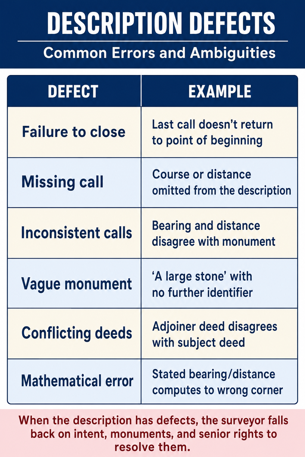 Figure FS.3.6d — Six common metes-and-bounds description defects