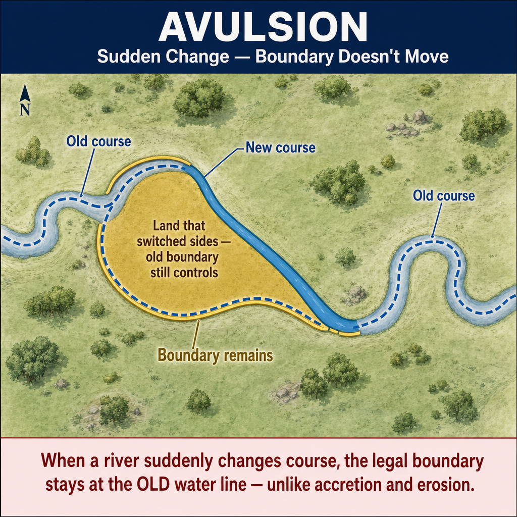 Figure FS.3.8d — Avulsion: sudden river change; old boundary stays.