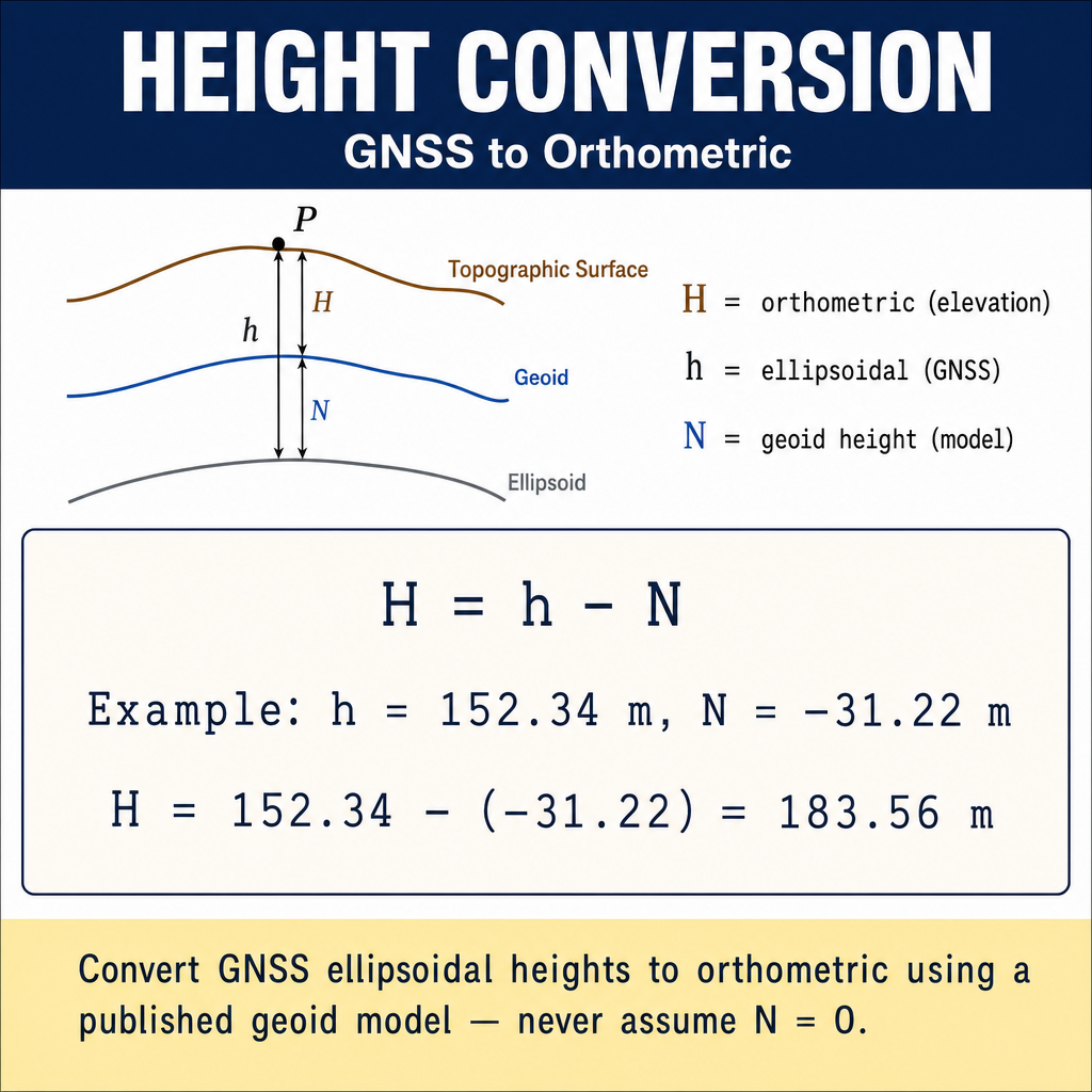 Figure FS.4.2b — H = h − N (orthometric from ellipsoidal via geoid)