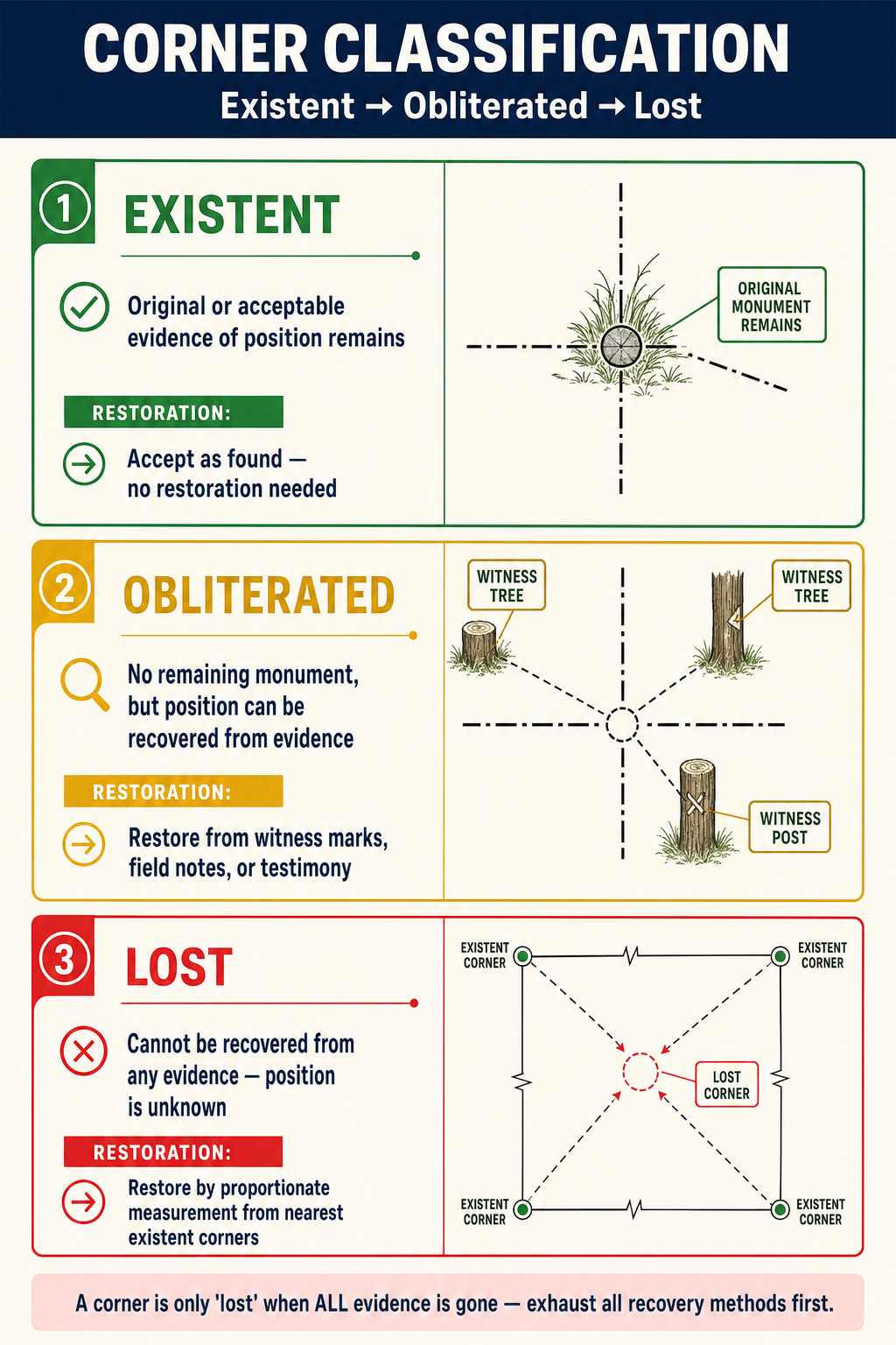 Figure PS.1.56 — Existent / Obliterated / Lost corner classification