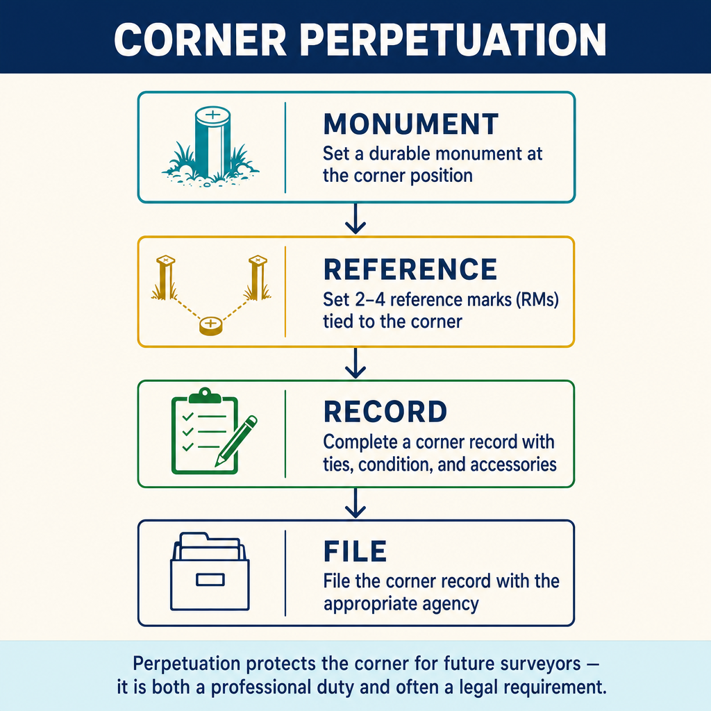 Figure PS.1.61 — Four-step corner perpetuation: monument, reference, record, file