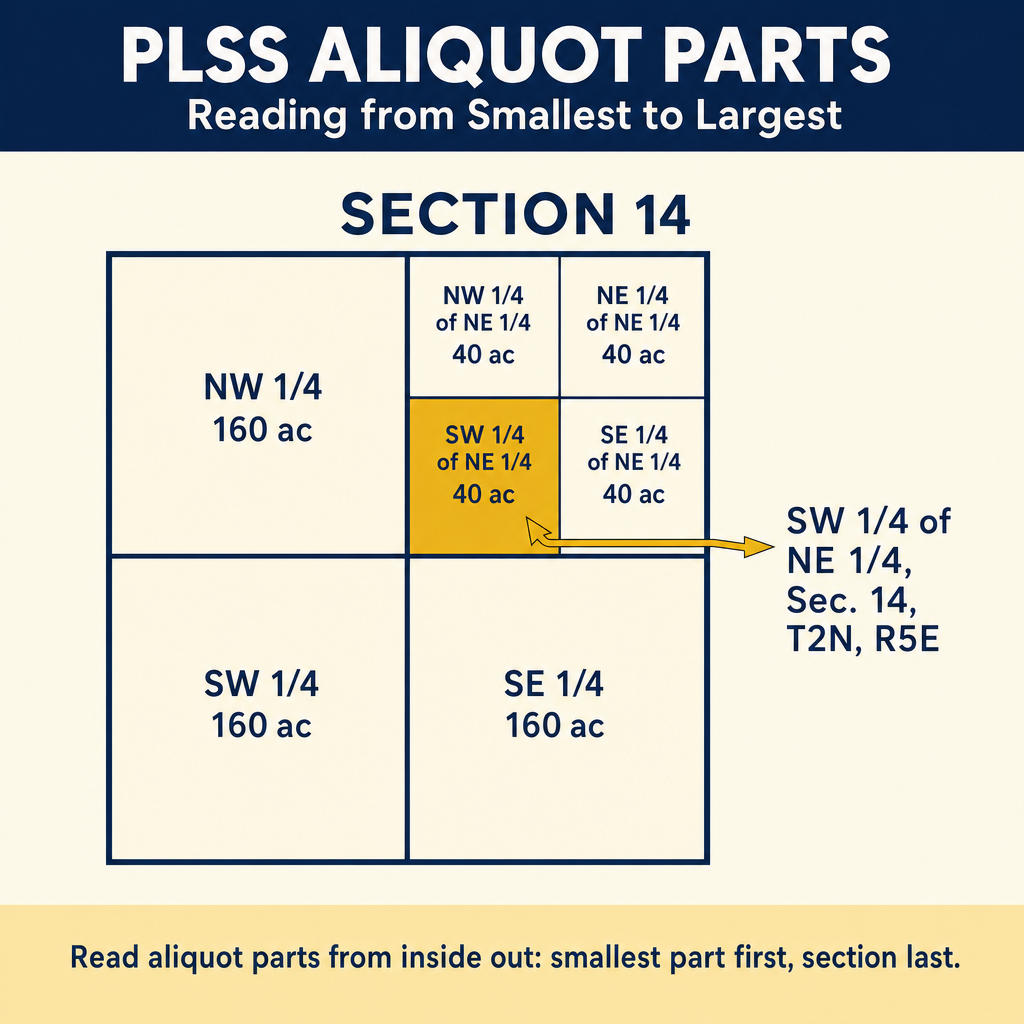 Figure PS.1.54 — Aliquot reading: SW¼ of NE¼, Sec. 14, T2N, R5E