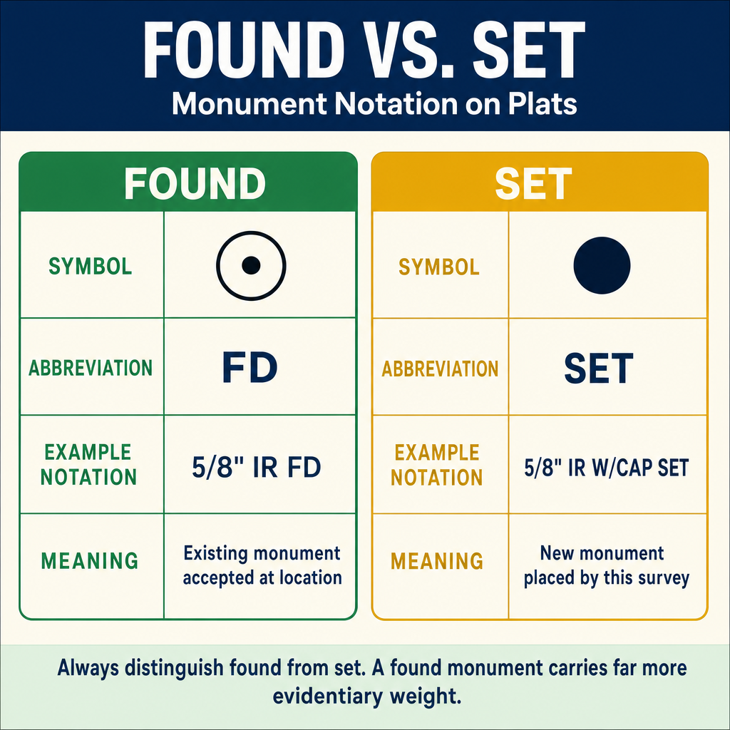 Figure PS.2.32 — Found vs set monument symbols and meaning