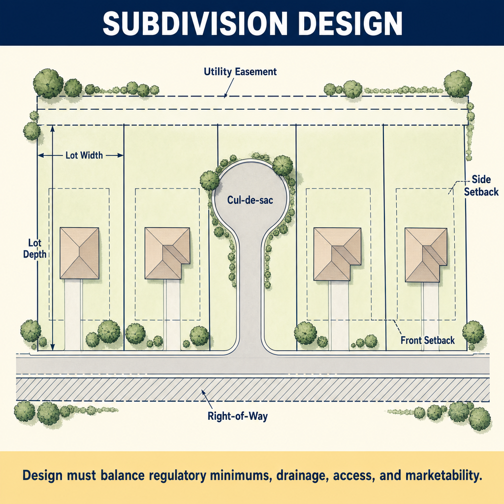 Figure PS.2.35 — Subdivision design with setbacks and easements
